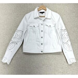 INC International Concepts Jacket Womens Small White Eyelet Paisley Denim Boho